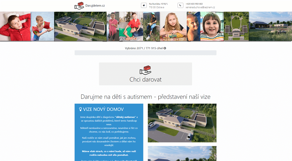 Ukázka darovacího portálu Darujdetem.cz