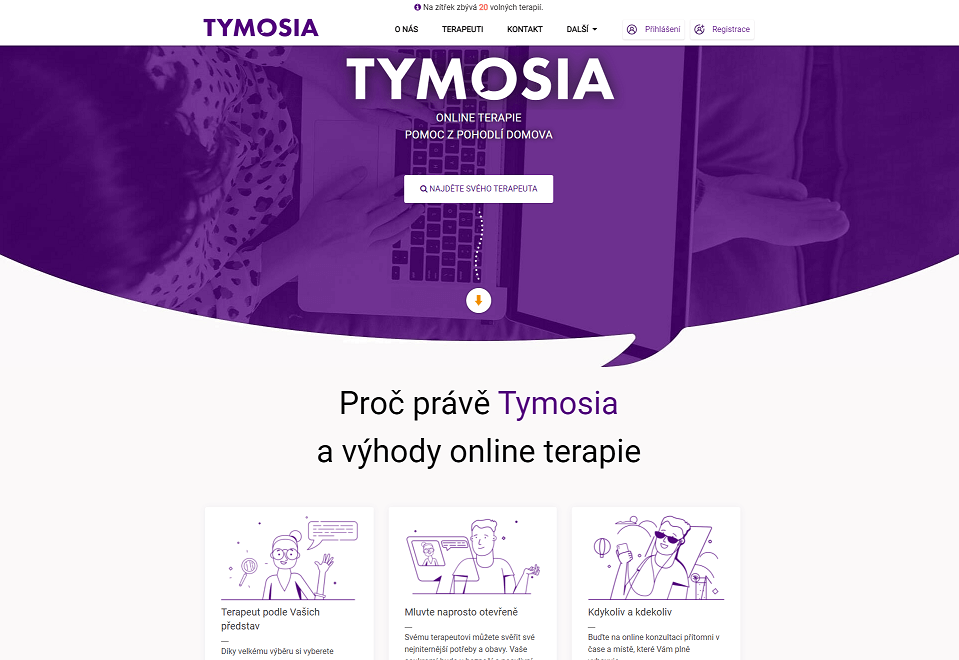 Ukázka portálu pro online terapie Tymosia.cz